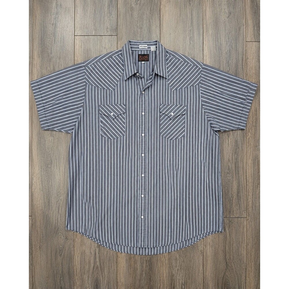 Plains Western Wear Mens 2X Big Man Gray Stripe Pearl Snap Western Shirt SS